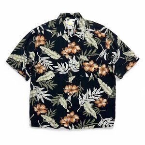 Men’s Vintage‎ Banana Cabana 100% Silk Black Hawaiian Button Up Dress Shirt Size